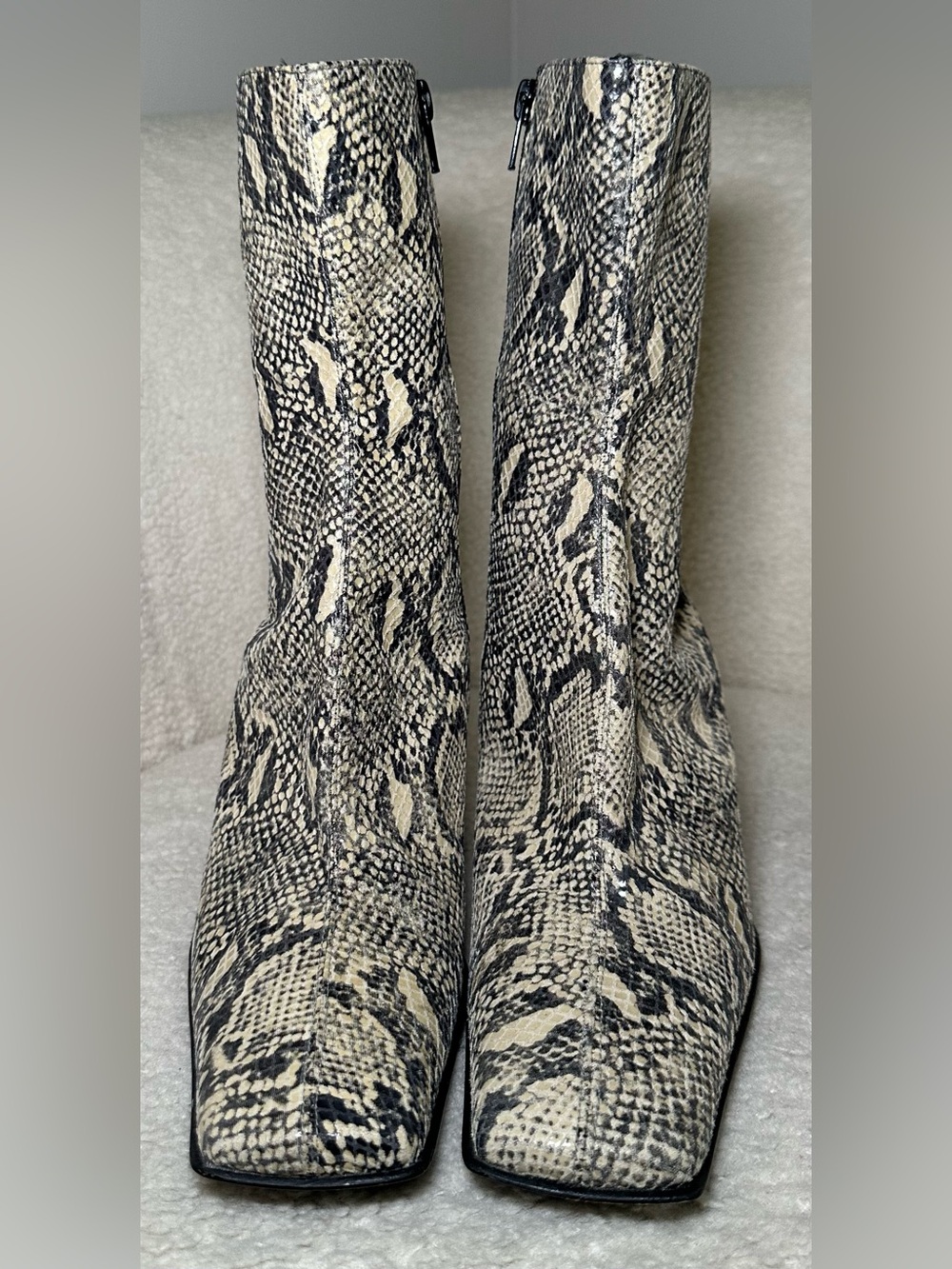 Snakeskin Print Ankle Boots Square Toe Heels Bohemian Festival Indie Bratz Club - Picture 4 of 15